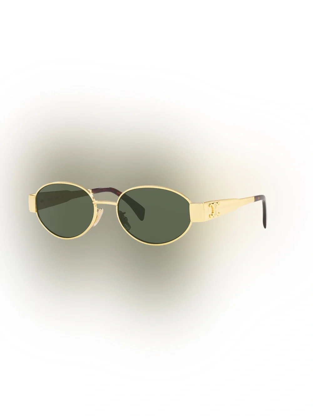 Celine Gold Frame Oval Sunglasses with Dark Green Lenses